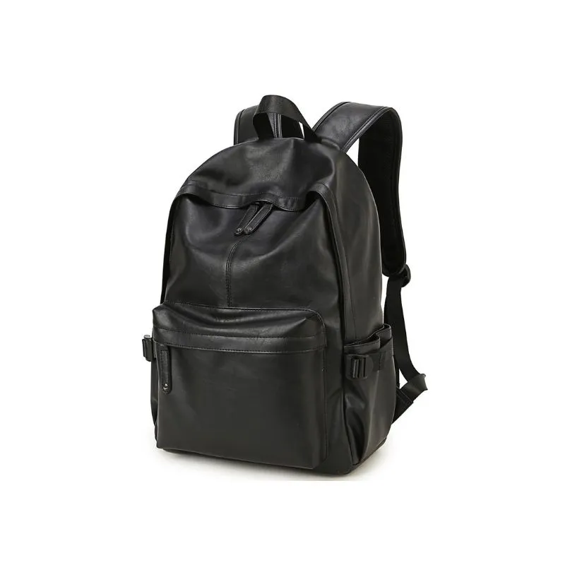 Black Leather Backpack with Minimalist Design for Men