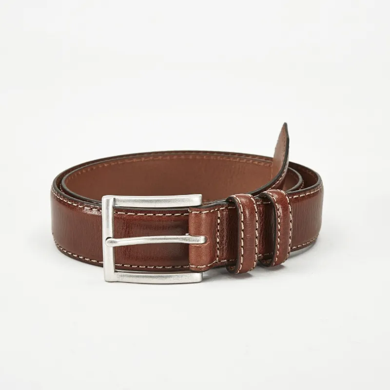 Brown Genuine Leather Belt with Silver Buckle