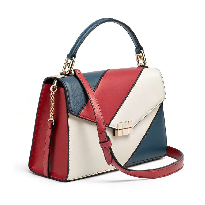 Color Block Geometric Leather Handbag