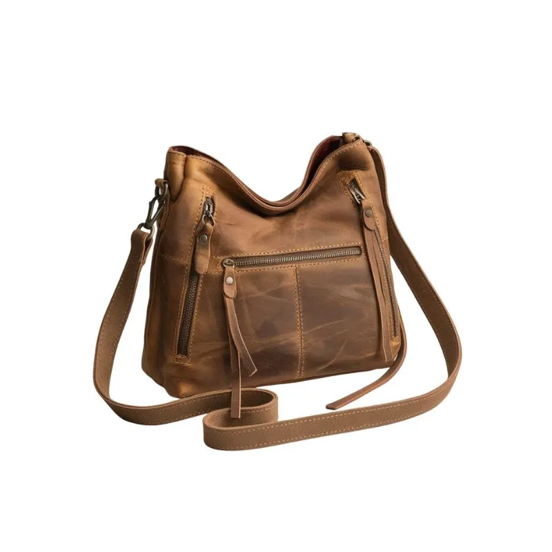 Distressed Leather Crossbody Bag with Multiple Zipper Pockets