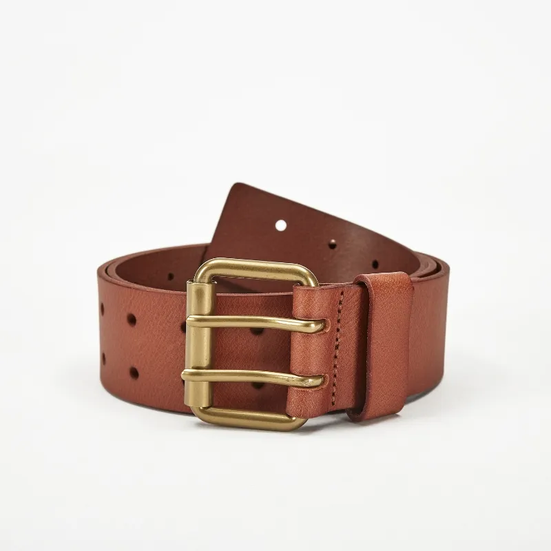 Genuine Leather Belt with Gold Buckle Design