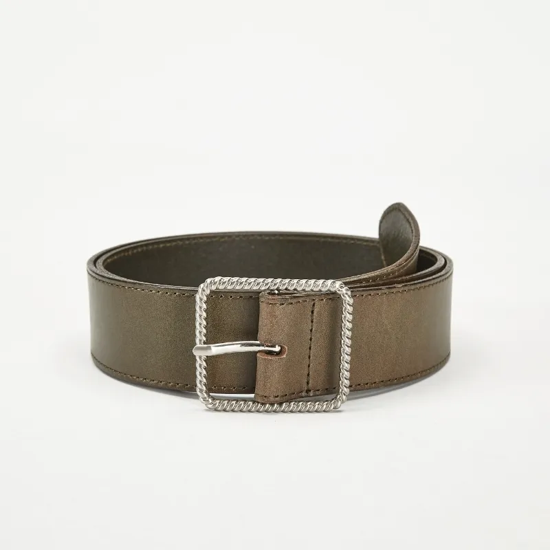 Green Genuine Leather Belt with Chain Buckle