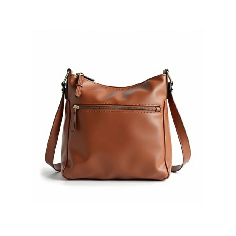 Minimalist Brown Leather Crossbody Bag with Front Zipper