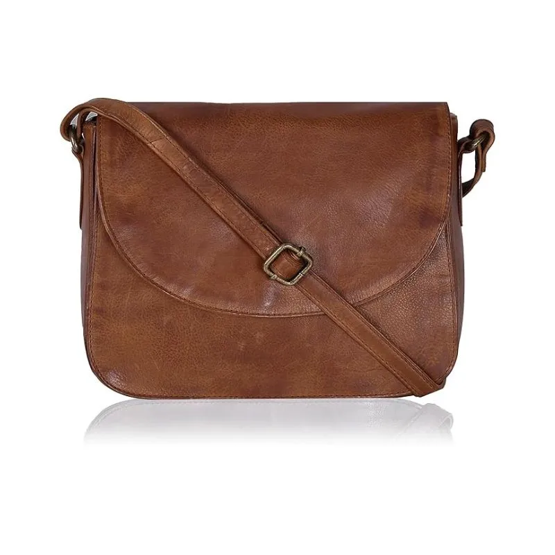Retro Leather Crossbody Bag with Fold-Over Design