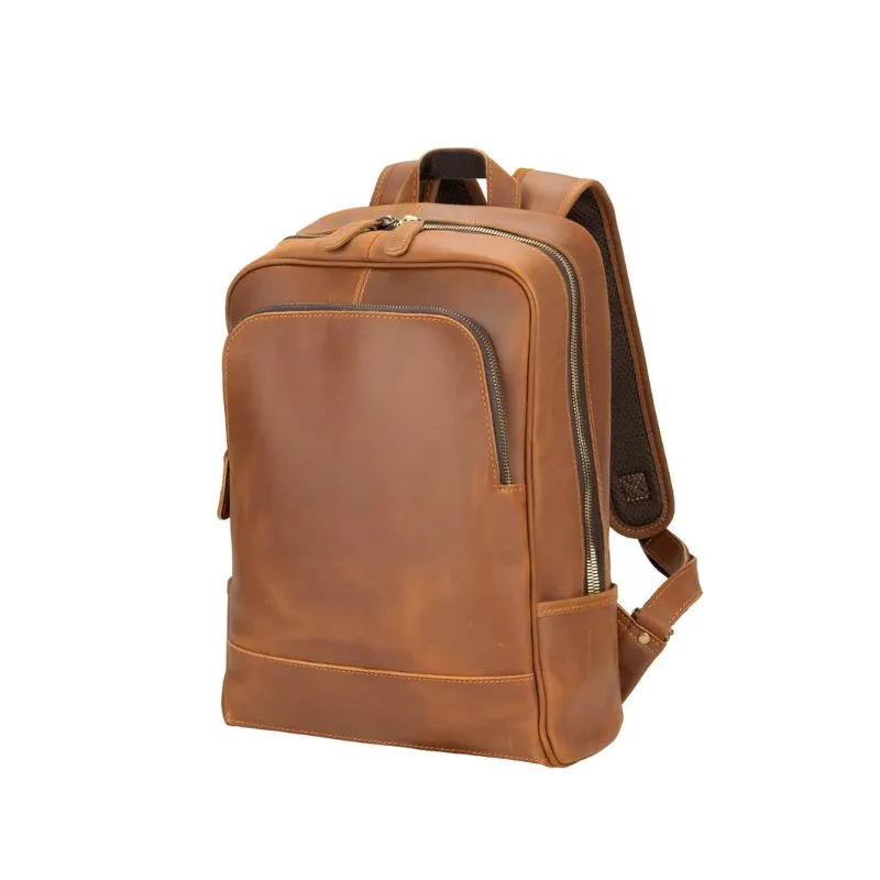 Rustic Brown Leather Backpack with Slim Design