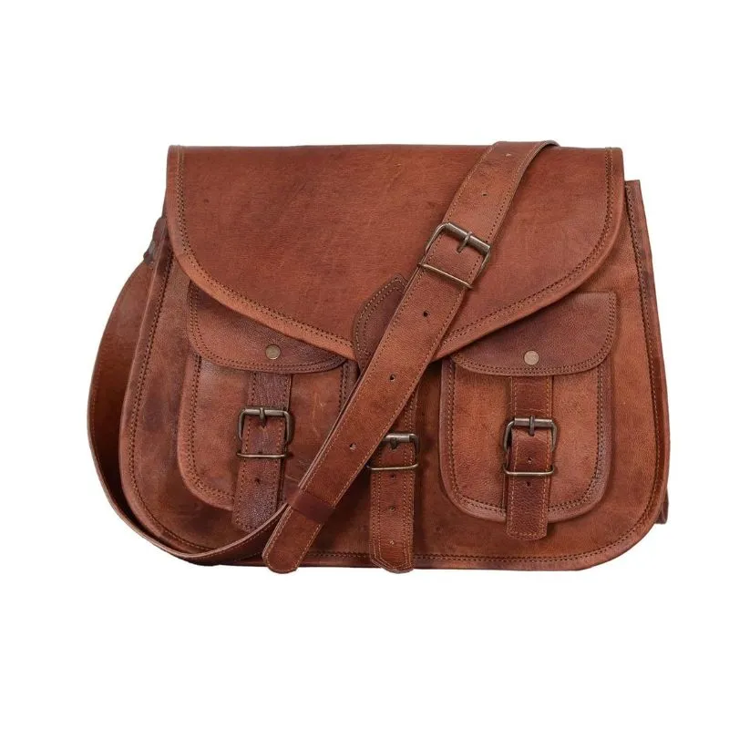 Rustic Leather Messenger Bag with Double Buckle Design