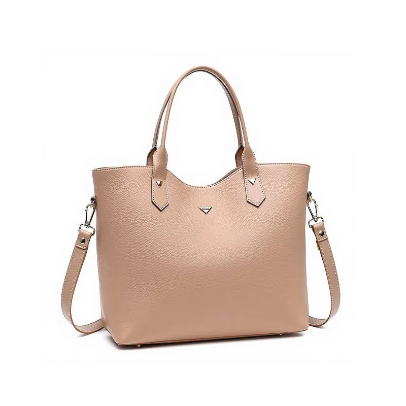 Simple Beige Leather Shoulder Bag