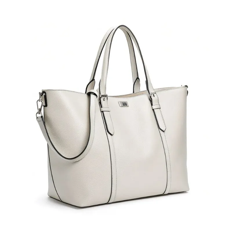 Spacious White Leather Tote Bag