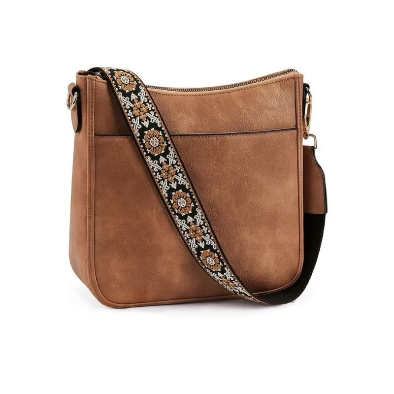 Stylish Leather Bag with Floral Embellished Strap
