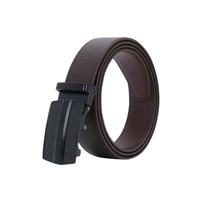 Automatic Buckle PU Leather Belt In Dark Brown