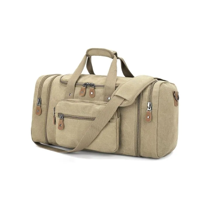 Beige Canvas Duffle Bag For Casual Weekends