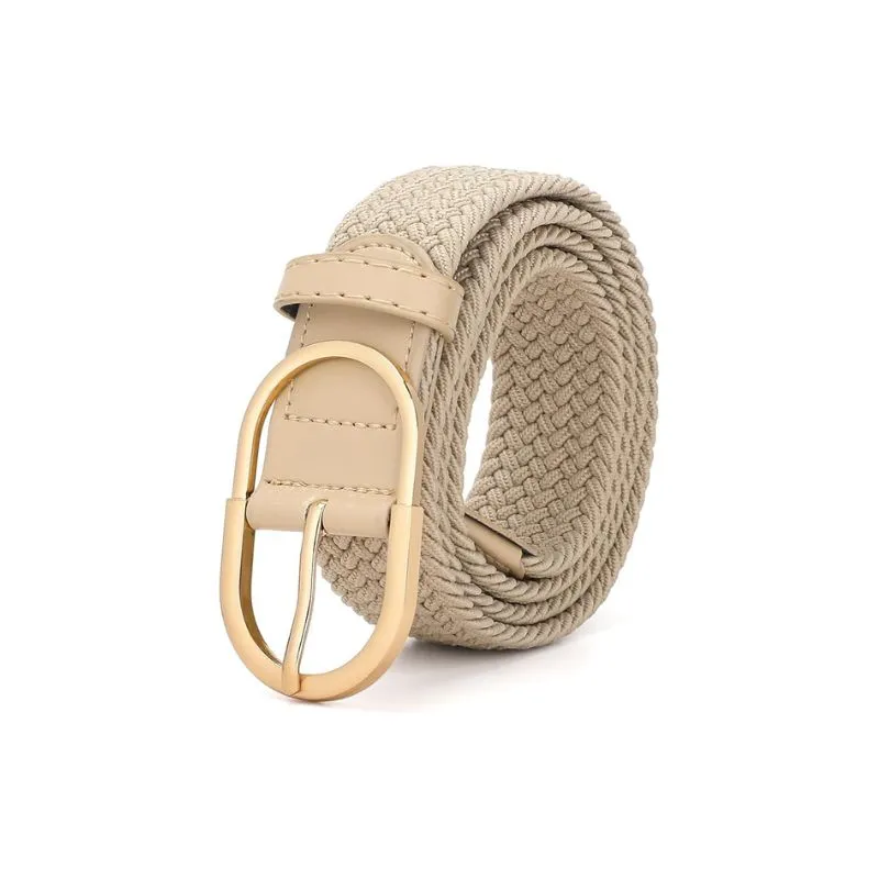 Beige Elastic Stretch Woven Belt For Casual Style
