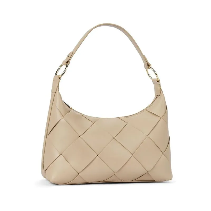 Beige Quilted Leather Hobo Bag With Classic Charm