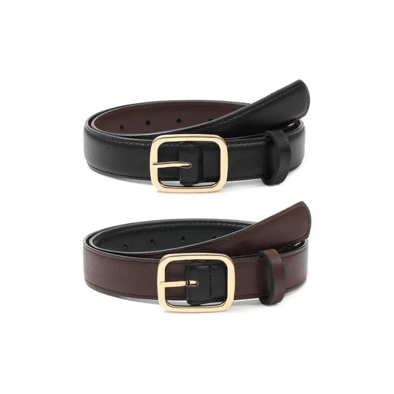 Black And Brown PU Leather Belt Set