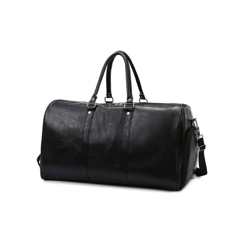 Black Leather Duffle Bag For Men Travel