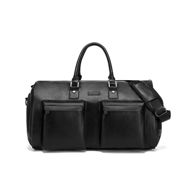 Black Leather Duffle Bag With Spacious Compartments