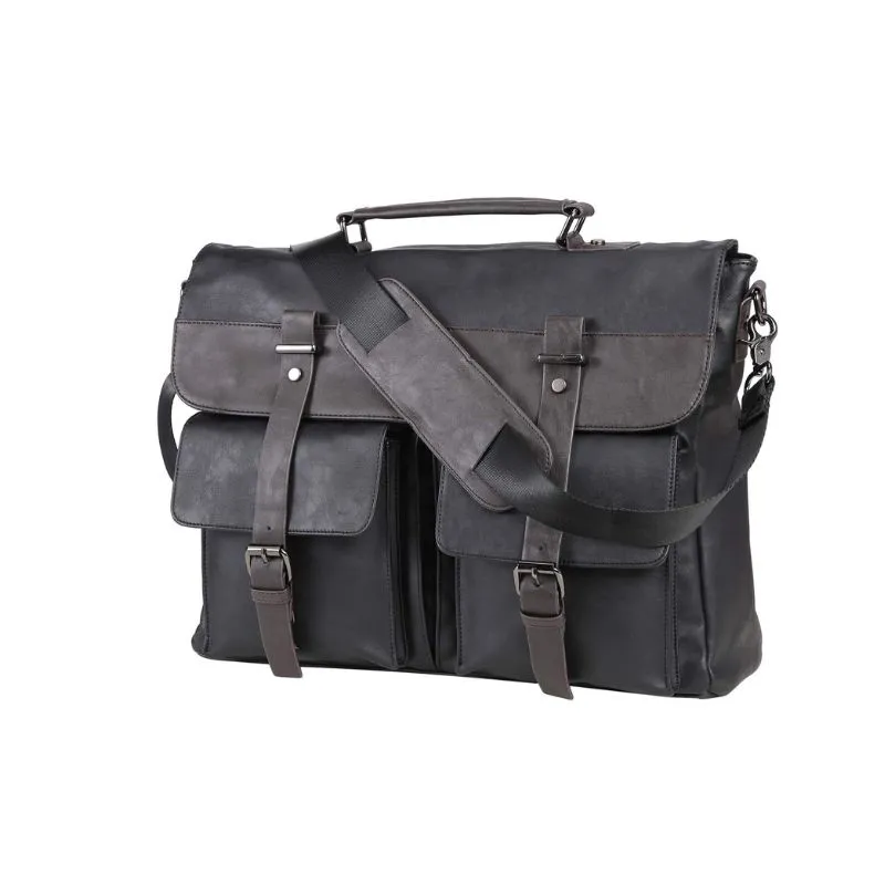 Black Leather Laptop Bag With Adjustable Shoulder Strap