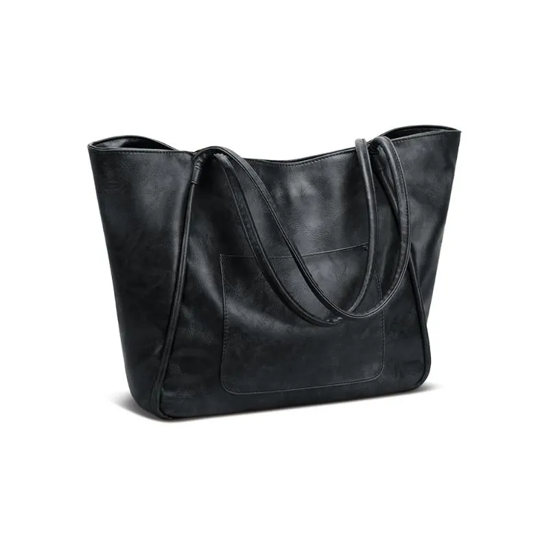 Black Leather Tote Bag For Everyday Carry