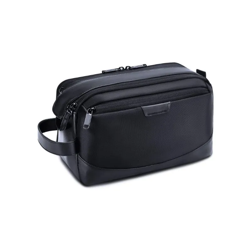 Black Nylon and Leather Cosmetic Bag for Men
