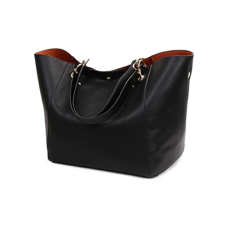 Black Pebbled Leather Tote Bag For Versatile Use