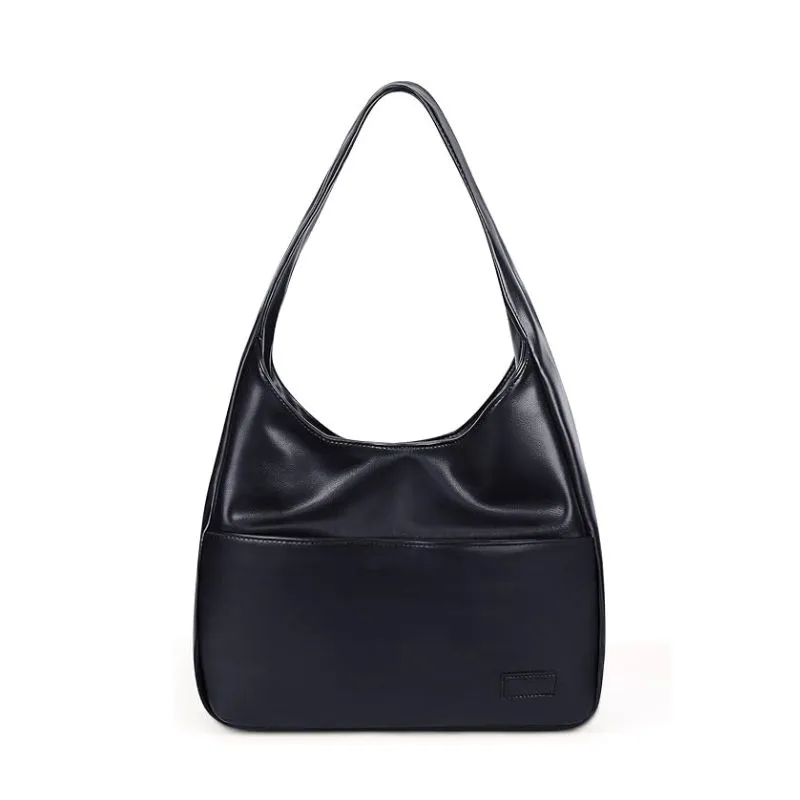 Black Smooth Leather Hobo Bag With Spacious Design