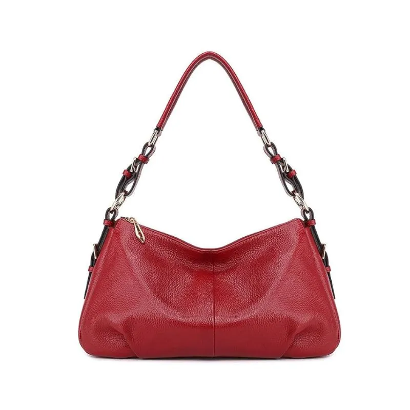 Bold Red Leather Hobo Bag With Adjustable Handle