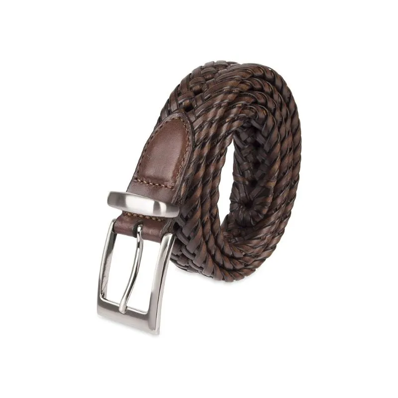 Braided Men’s Leather Belt In Dark Brown For Versatility