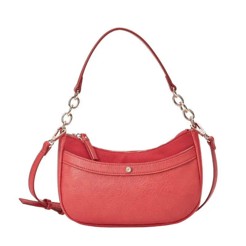 Bright Red Leather Hobo Bag With Chain Strap Detail