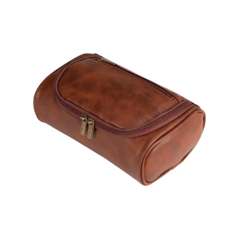 Brown Full-Grain Leather Cosmetic Bag for Travel