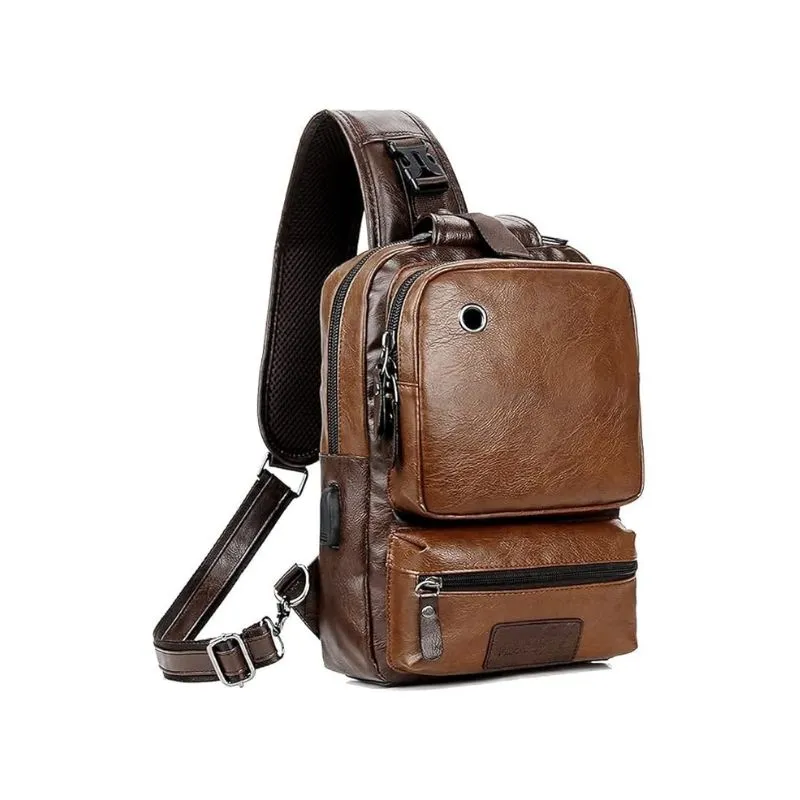 Brown Genuine Leather Cosmetic Bag For Outdoor Adventures