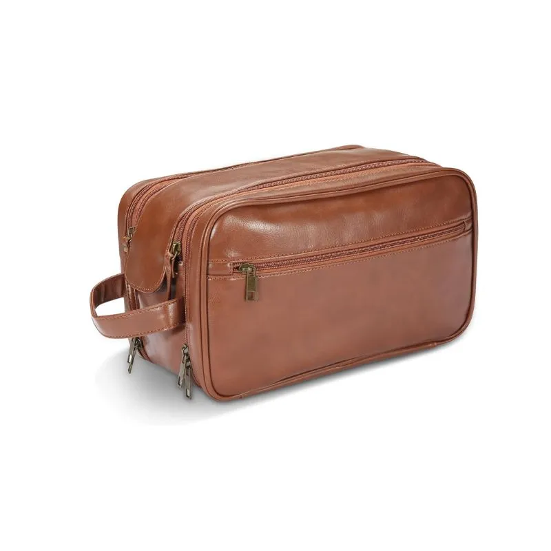 Brown Genuine Leather Cosmetic Bag for Daily Essentials
