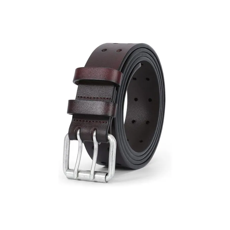Brown PU Leather Belt With Gold Oval Buckle