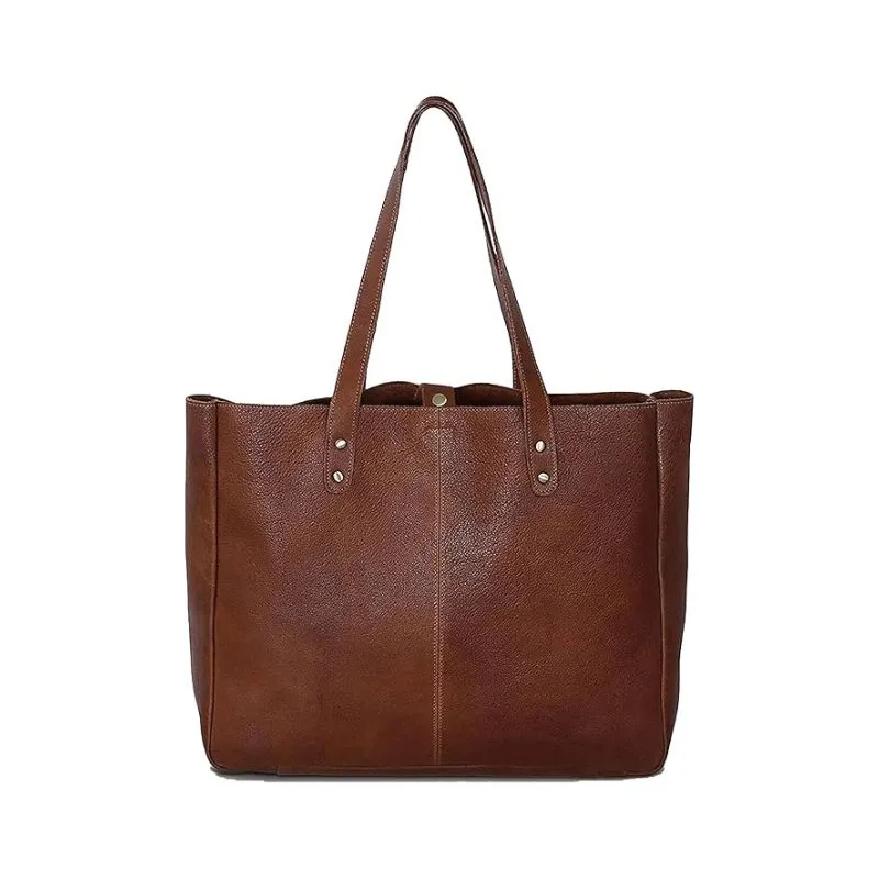 Brown Pebbled Leather Tote Bag For Work