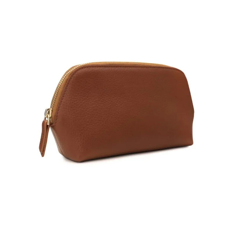 Camel Pebbled Leather Cosmetic Bag for Makeup Storage