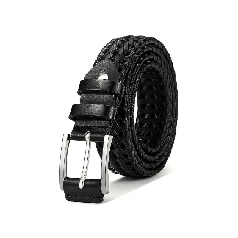 Classic Black Braided Leather Belt For Men’s Wardrobe