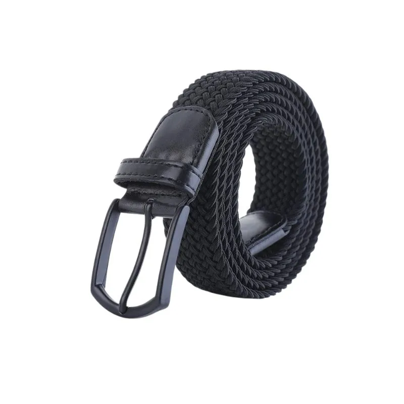 Classic Black Woven Belt With Leather Trim