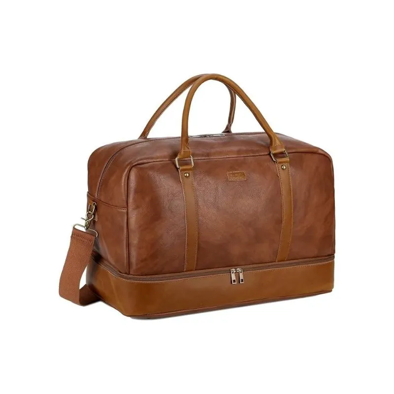 Classic Brown Leather Duffle With Base Compartment
