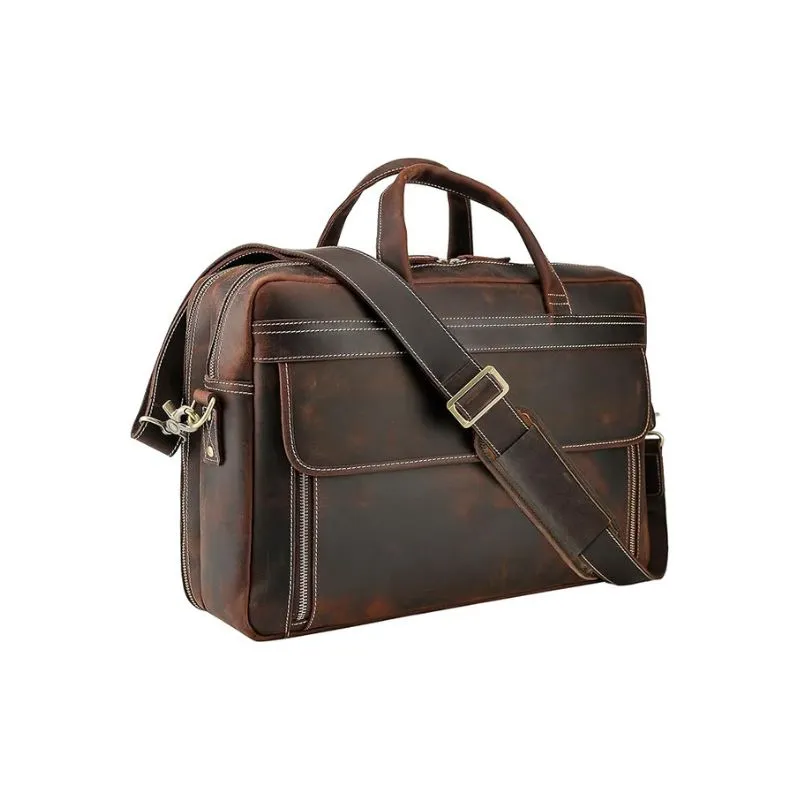 Classic Brown Leather Laptop Bag With Secure Lock Closure