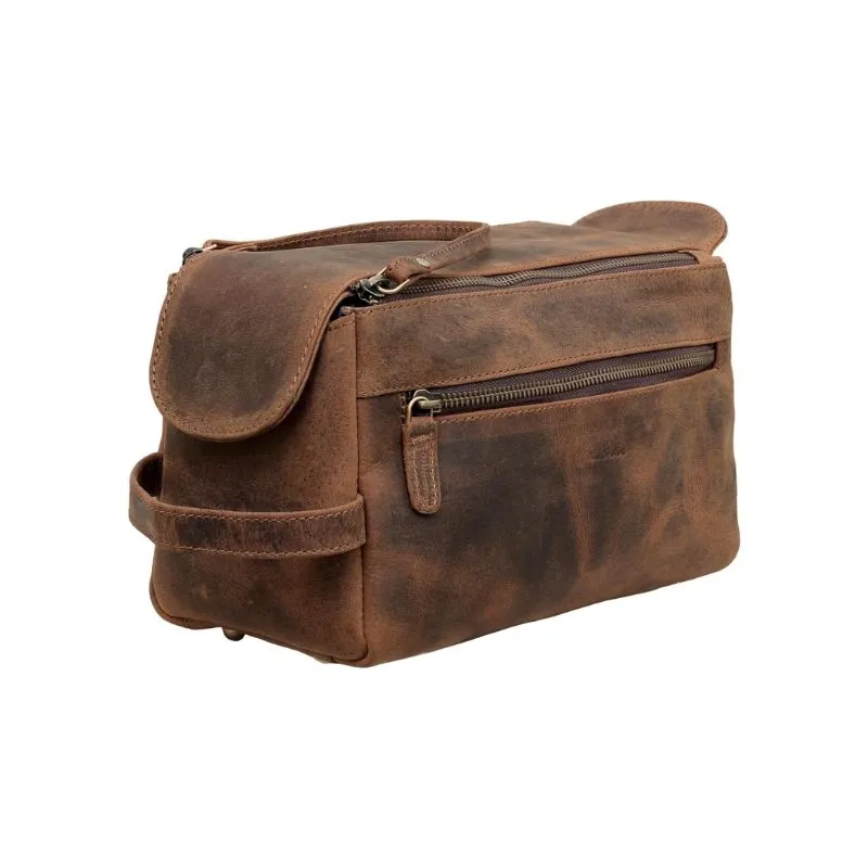 Classic Rustic Leather Cosmetic Bag for Men and Women