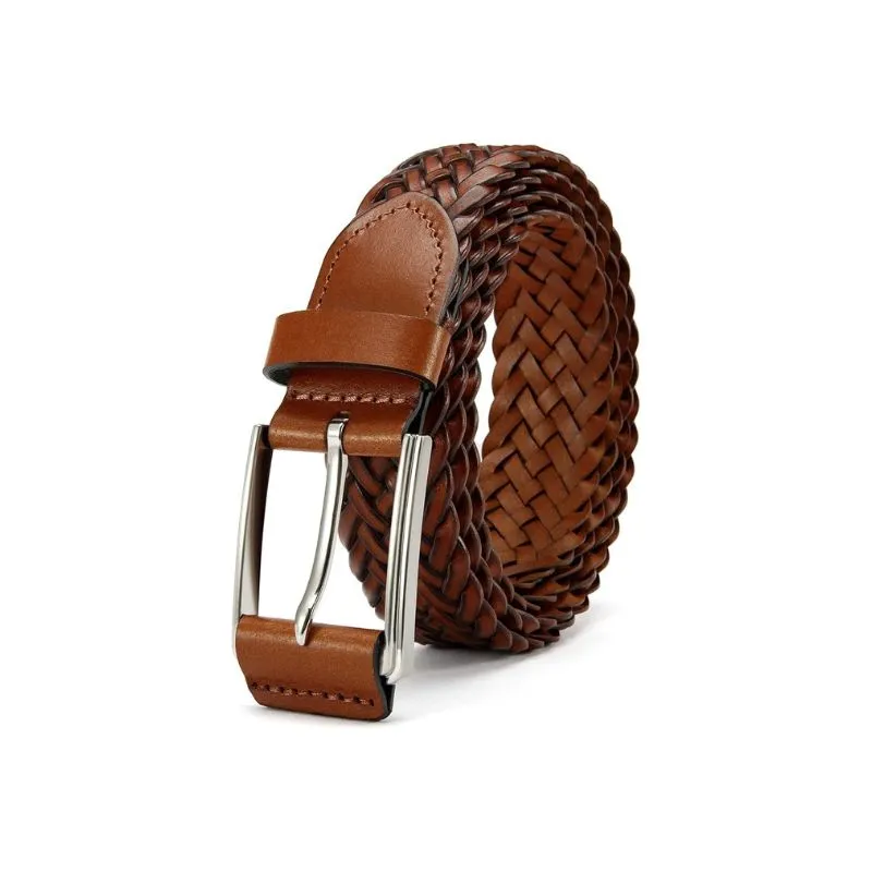 Classic Tan Leather Belt With Silver Hardware