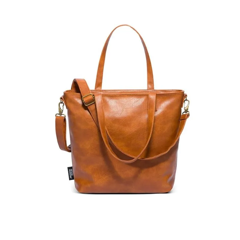 Classic Tan Leather Tote Bag With Shoulder Straps