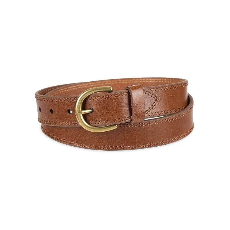 Classic Tan Women‘s Leather Belt With Brass Buckle