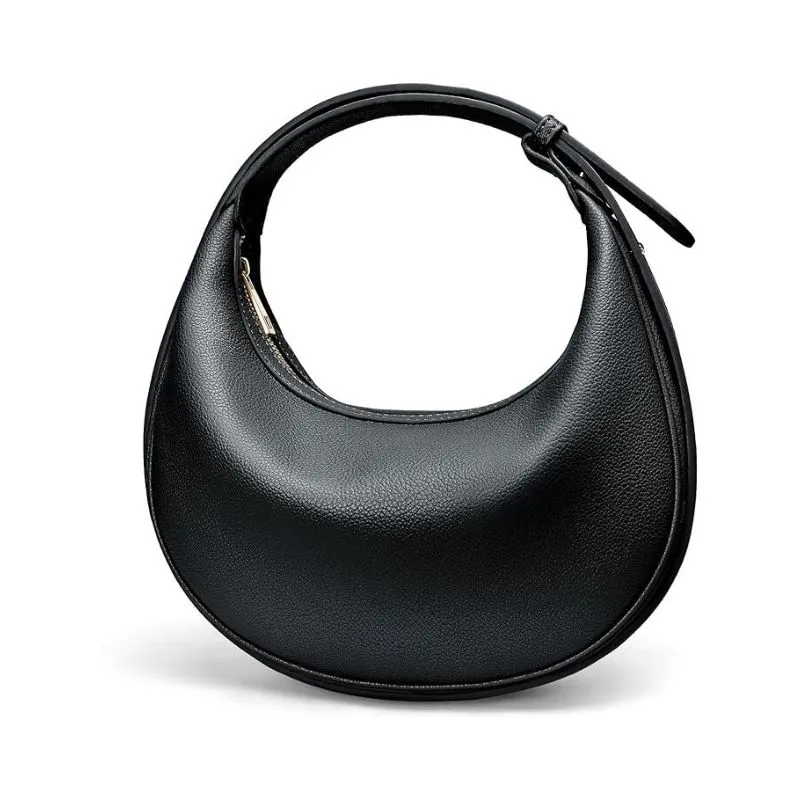Compact Black Crescent Hobo Bag With Modern Design
