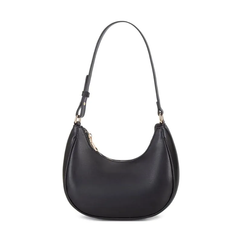 Compact Black Leather Hobo Bag For Urban Style