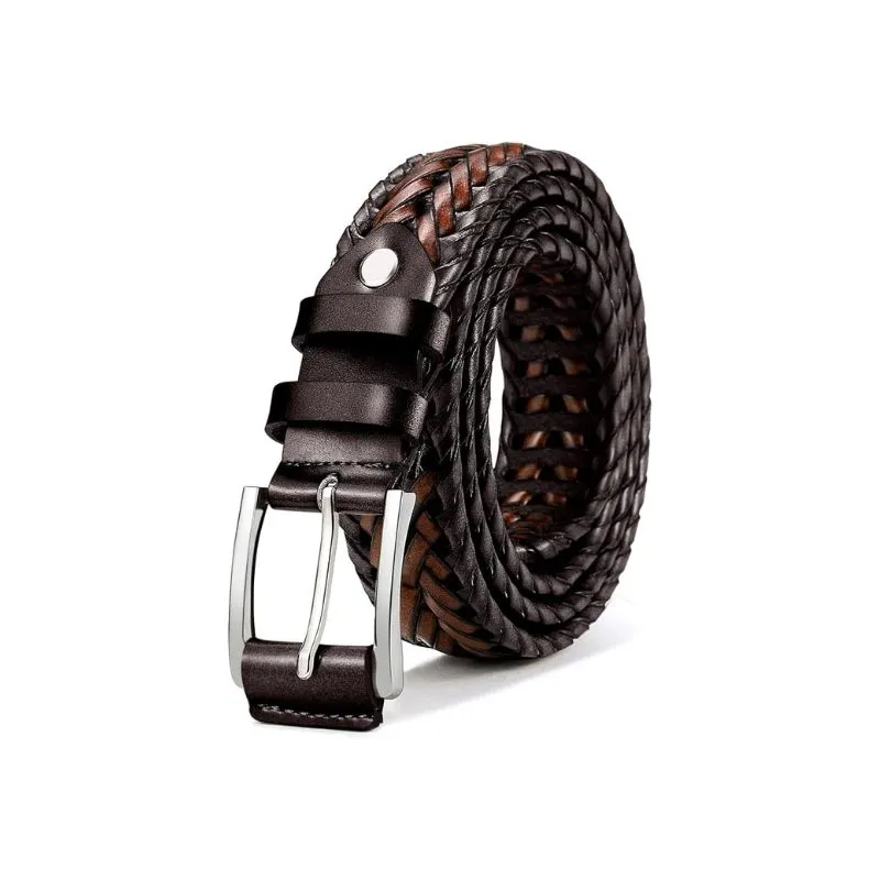 Dark Brown Braided Leather Belt For Casual Wear
