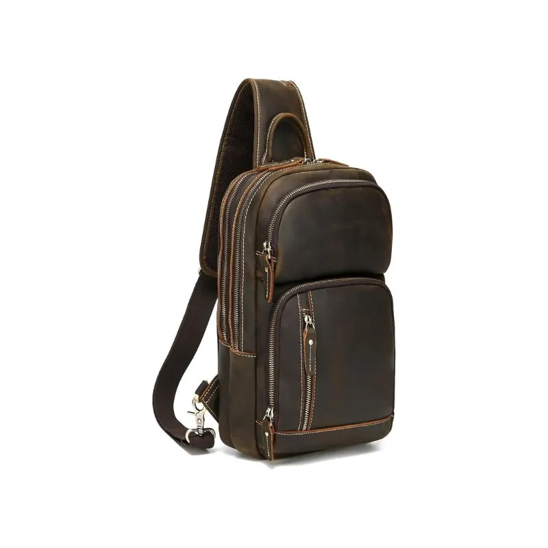 Dark Brown Leather Cosmetic Bag For Urban Travelers