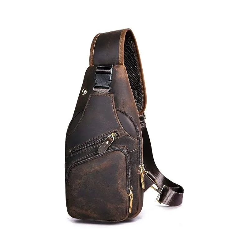 Dark Brown Leather Cosmetic Bag With Multiple Compartments