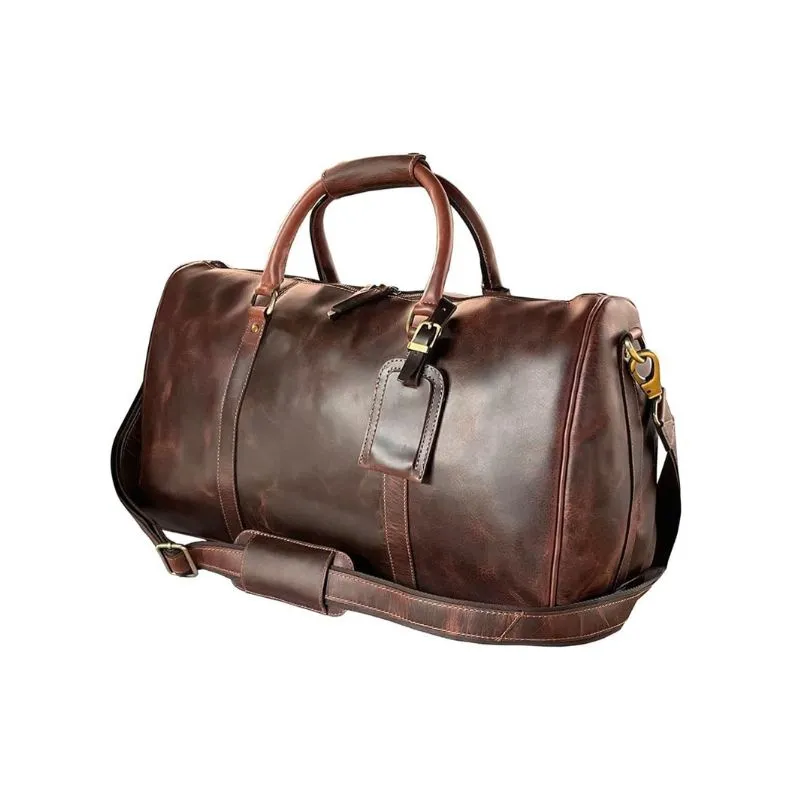 Dark Brown Leather Duffle Bag For Business