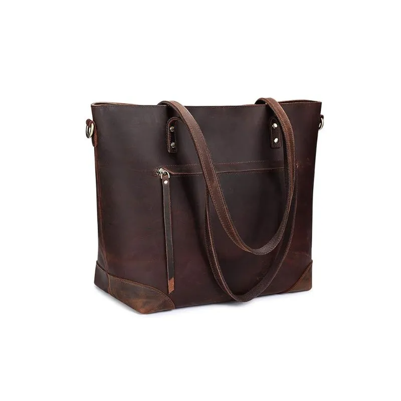 Dark Brown Leather Tote Bag For Everyday Carry