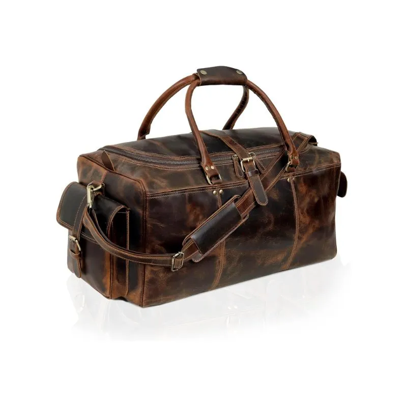Distressed Leather Duffle Bag For Men Travelers